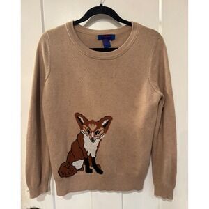 Twiggy London Camel Fox Intarsia Knit Sweater Women's Size S